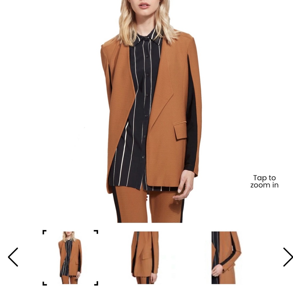 Lyssé Lianna Crepe Jacket Women's Size L Camel Blazer Open Front w/ Pockets NWT